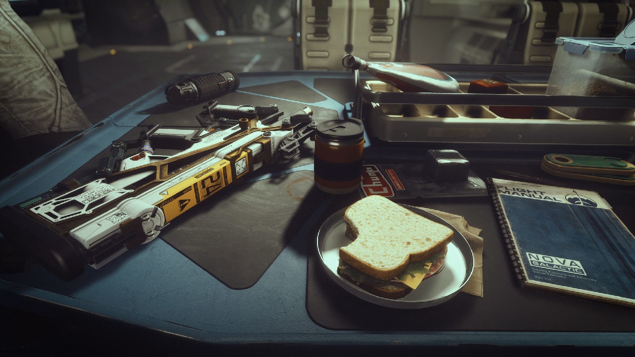 play starfield xbox one gun and sandwich on table