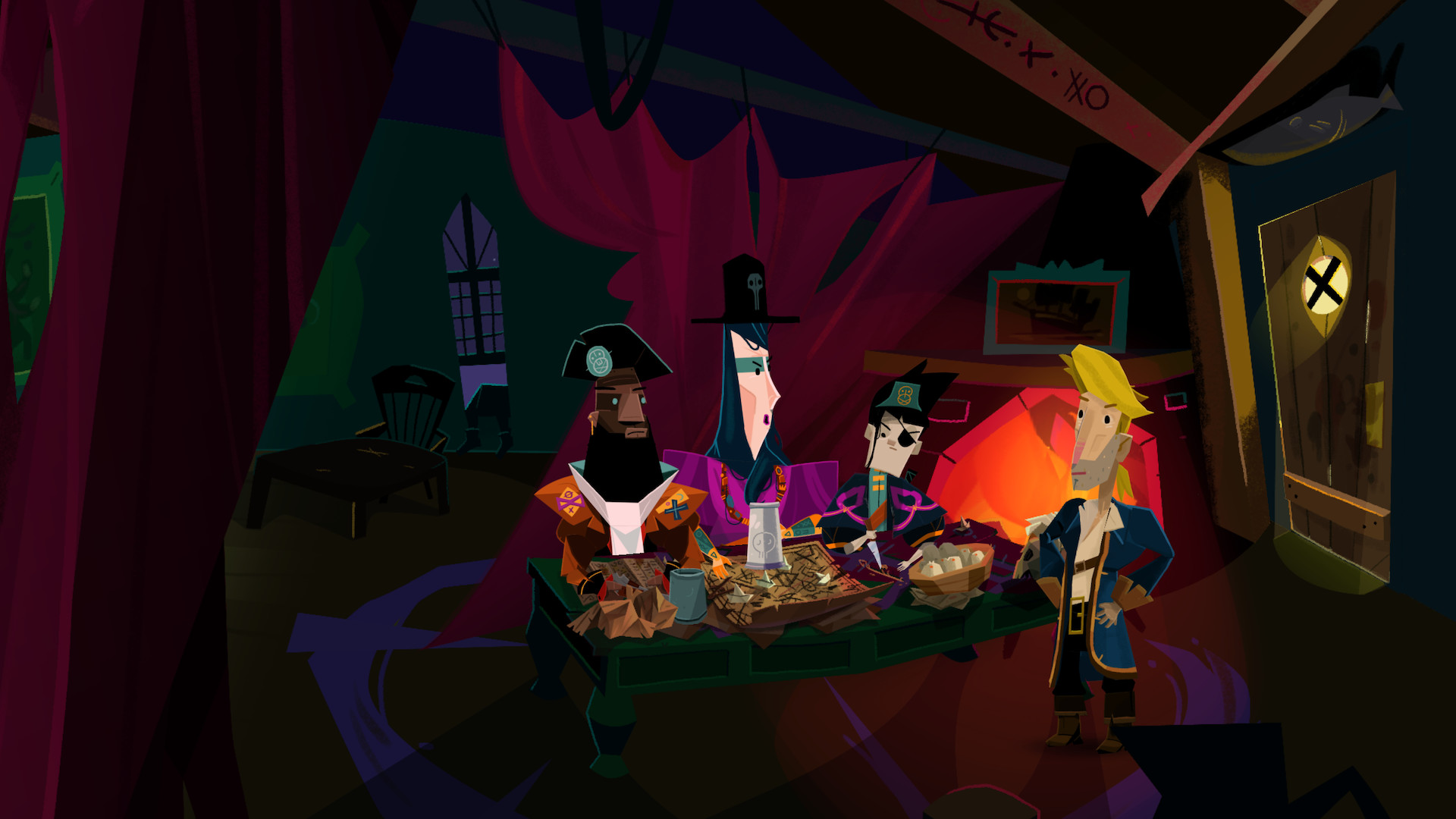 return to monkey island characters meeting in a pirate ship