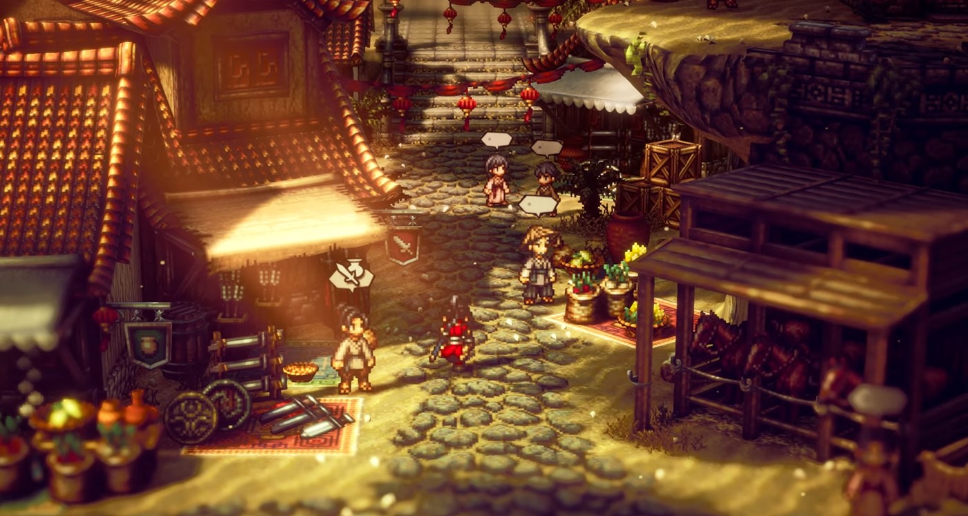 Octopath Traveler 2 a present for my son - how to beat - talking to blacksmith in village