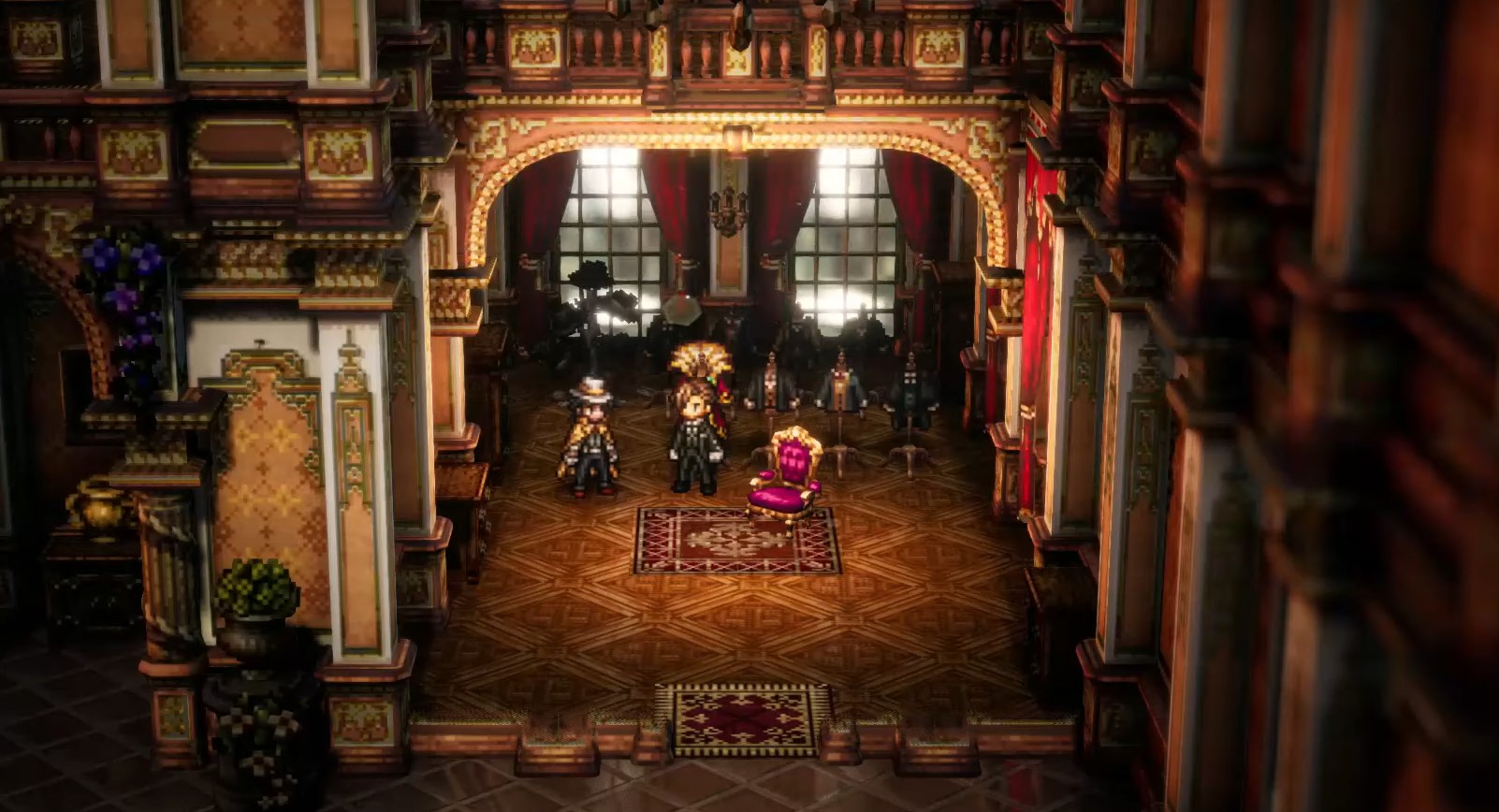 Octopath Traveler 2 exp farming - level up fast two characters in house interior