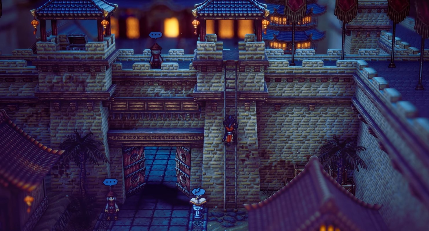 Octopath Traveler 2 foreign assassin - sneaking around the castle at night