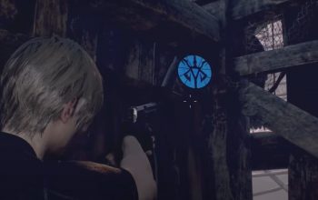 Resident Evil 4 Remake requests - where to find blue notices - player shooting at a blue object