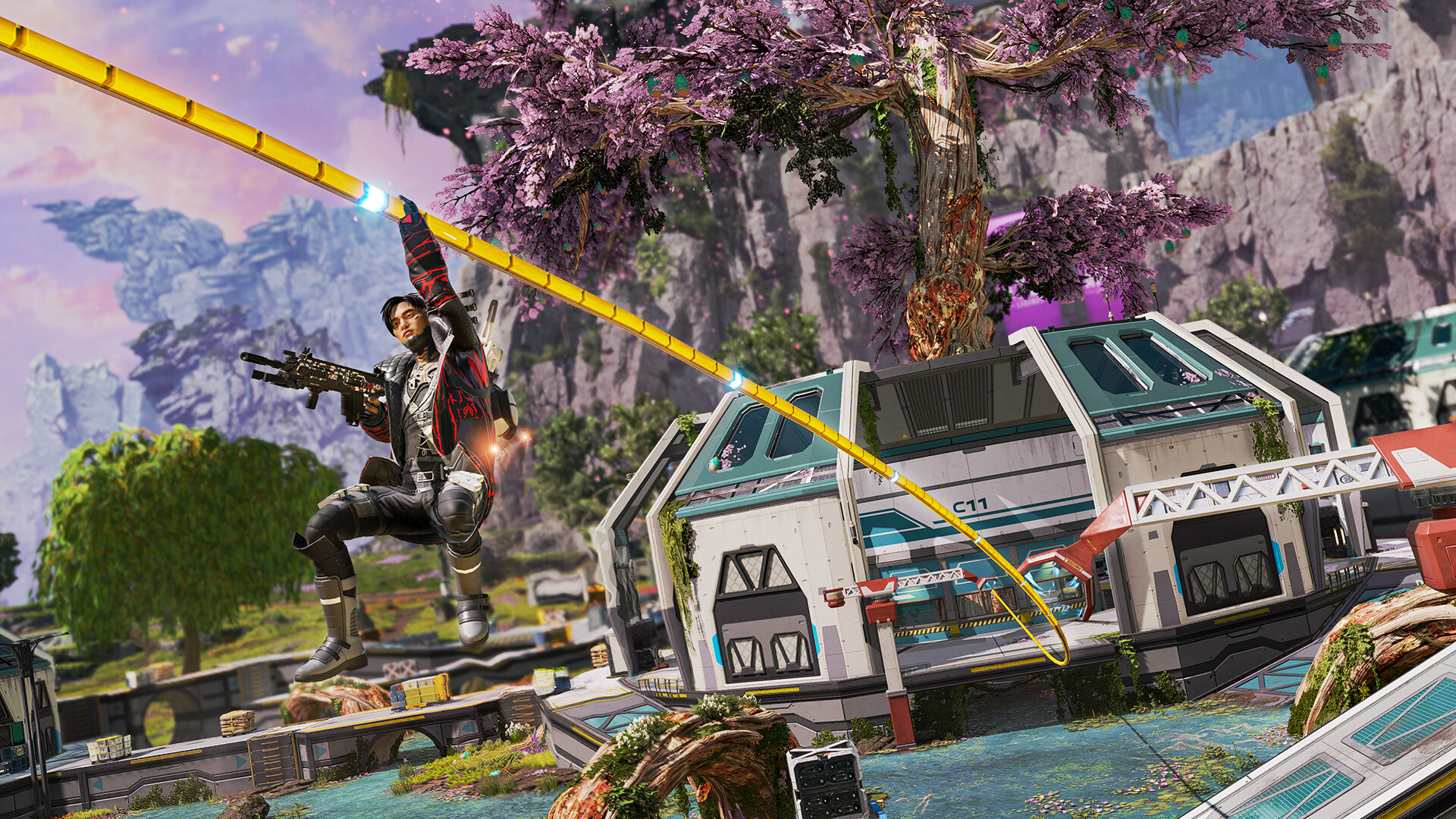 When did Apex Legends come out - character using grappling hook