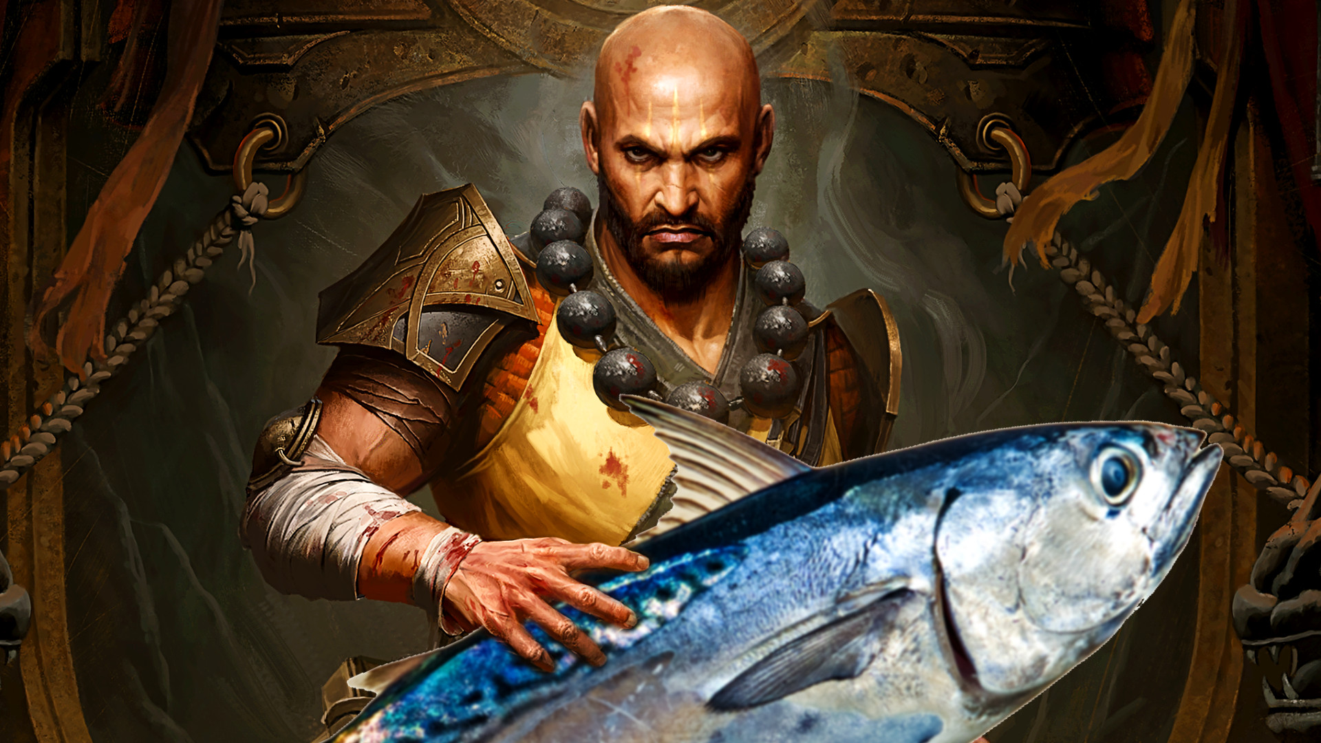 Diablo Immortal fishing guide man holding fish