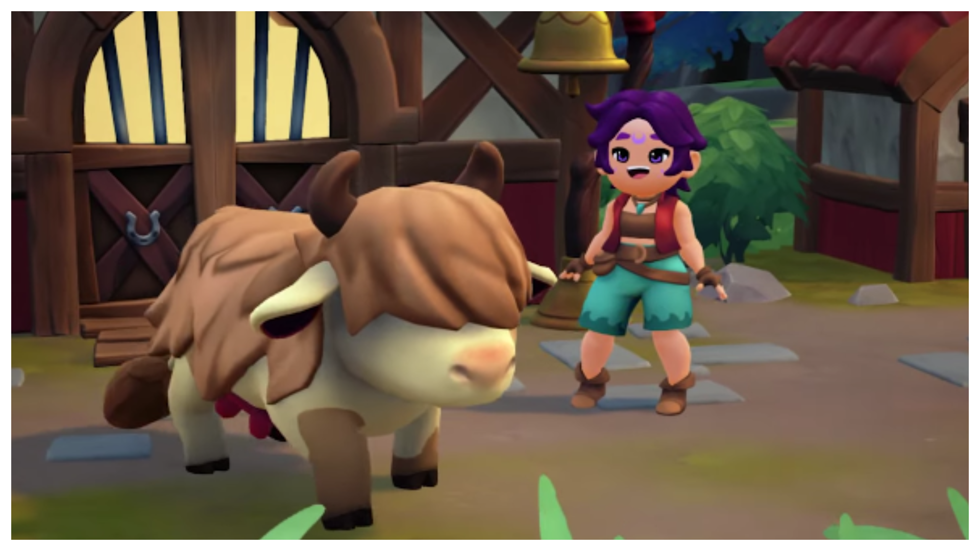 Fae Farm Barn – how to unlock it Character looking at an animal