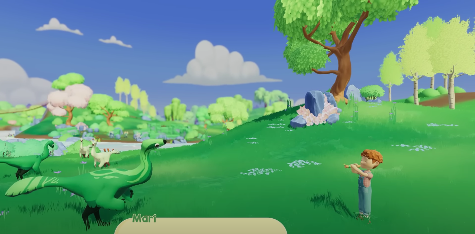 Paleo Pines Dinosaur Taming - Where to Find All Dinosaurs Character playing a flute in front of a dinosaur