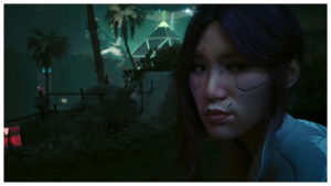 Can you romance Songbird in Cyberpunk 2077? Character looking at someone