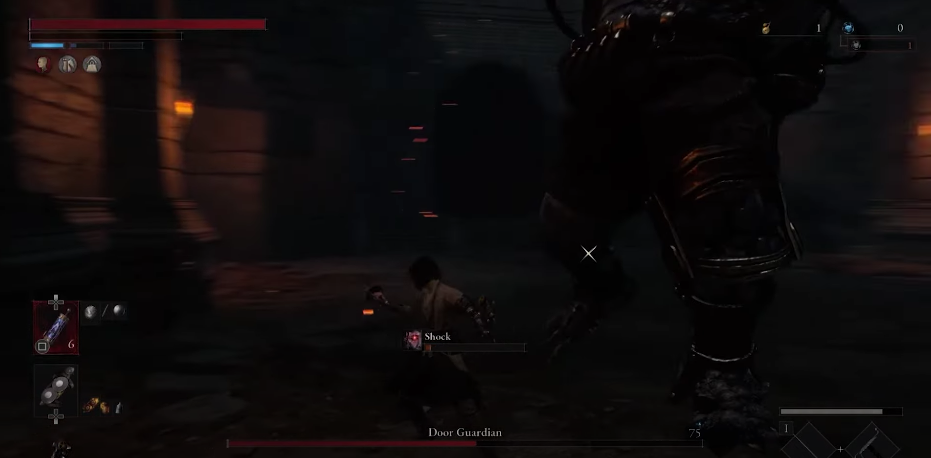 Lies of P Door Guardian cheese - how to defeat it Character attacking a monster's leg