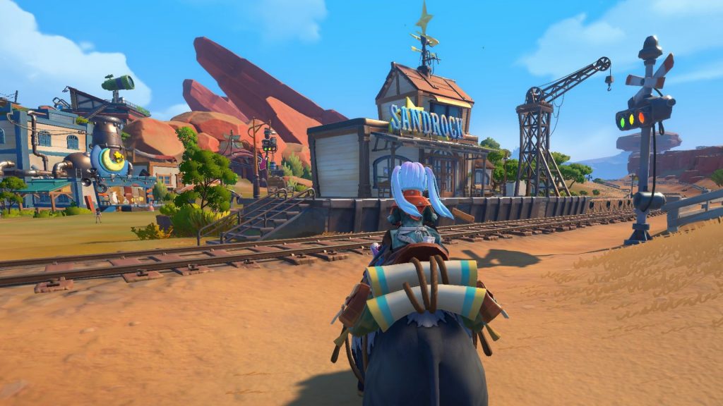 My Time at Sandrock review - Riding one of the animals to travel faster.