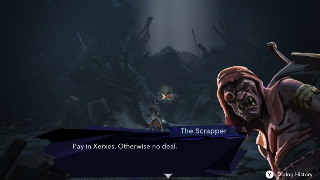 Scrapper shop guide in Prince of Persia the Lost Crown - interacting with the Scrapper.